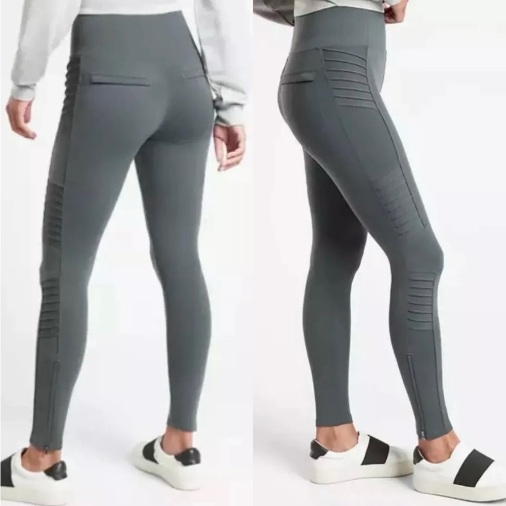 ATHLETA Delancey Moto Tight Small Anthracite Grey Legging Gym Yoga Pockets Zip